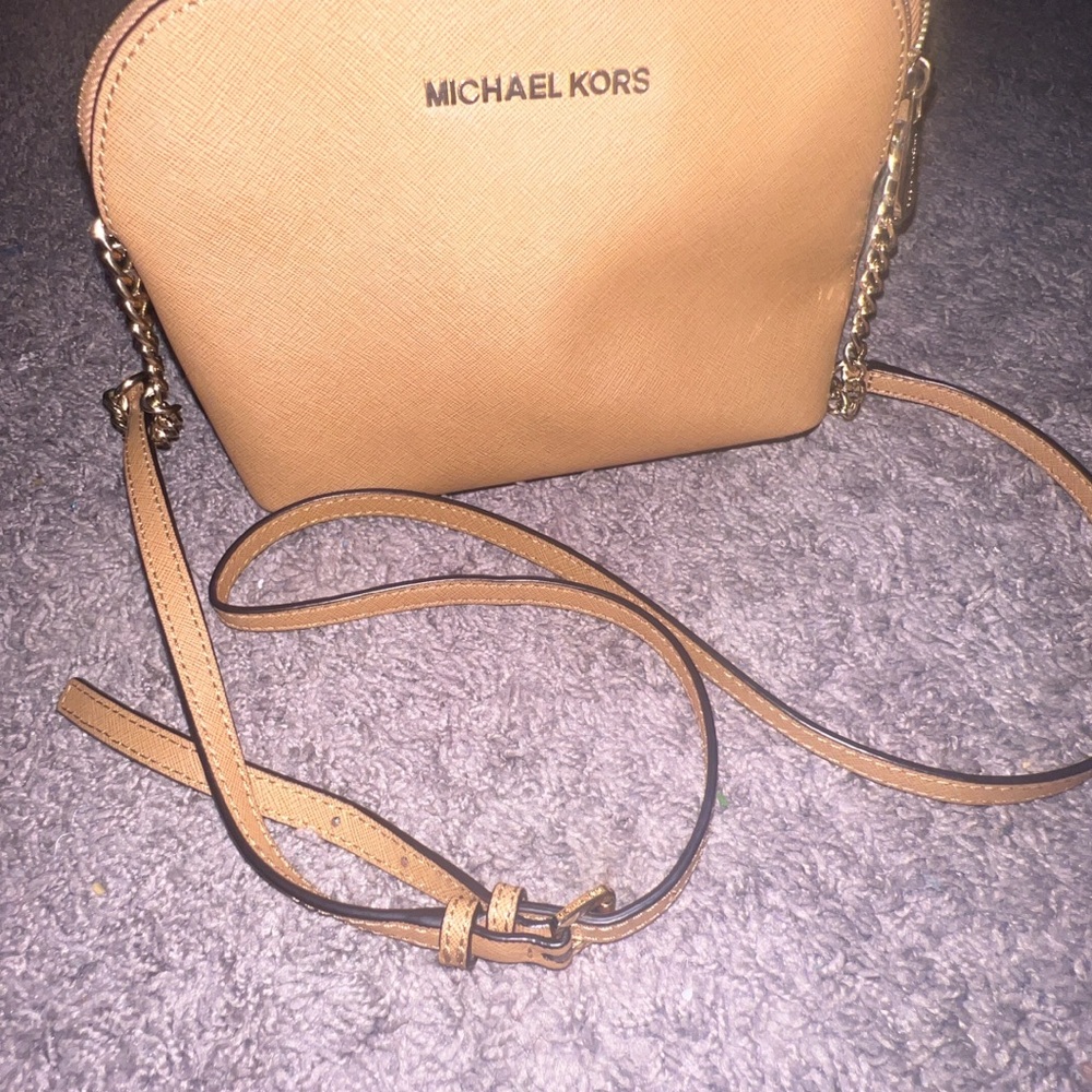 Michael Kors Tan Dome Crossbody Bag with Gold Hardware